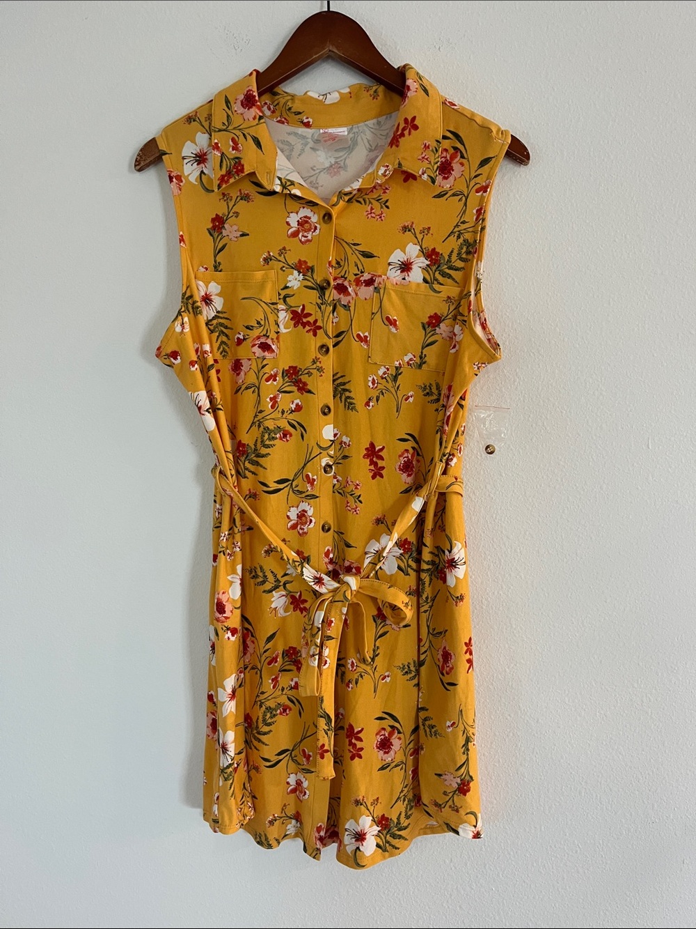Nobo Yellow Floral Sleeveless Button Front Dress